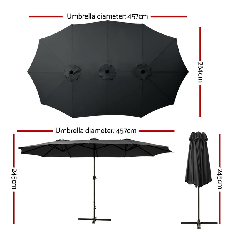 Outdoor Umbrella Twin Umbrellas Beach Garden Stand Base Sun Shade 4.57m