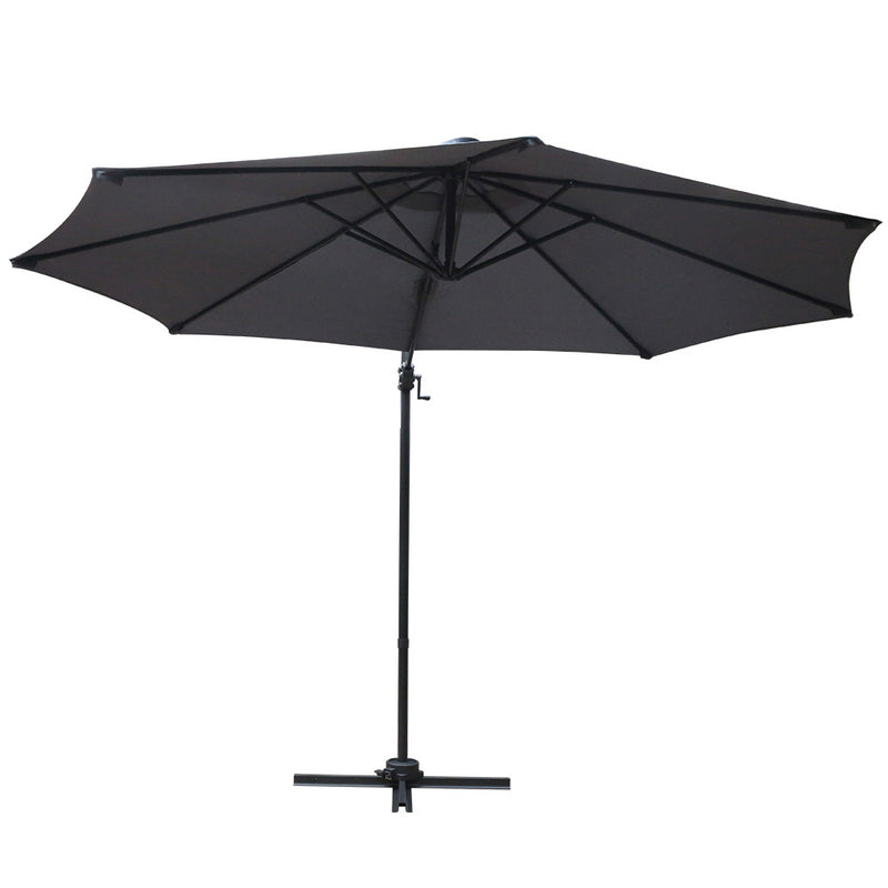 Outdoor Umbrella 3M Roma Cantilever Beach Furniture Garden 360 Degree Charcoal