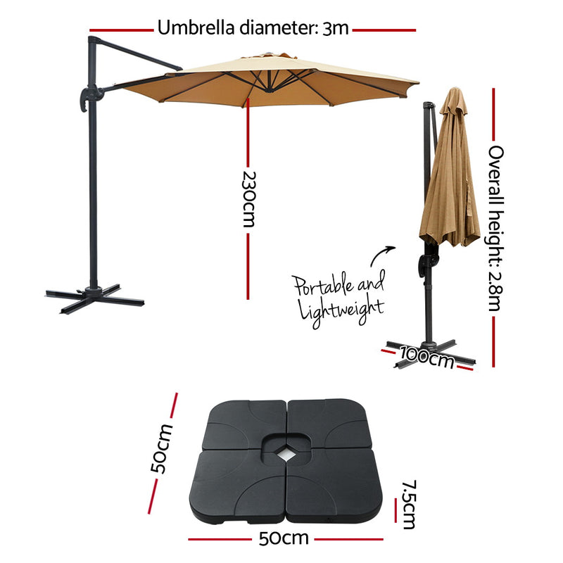 Outdoor Umbrella 3m Base Cantilever Beach Stand Sun Roma Beige 50cm