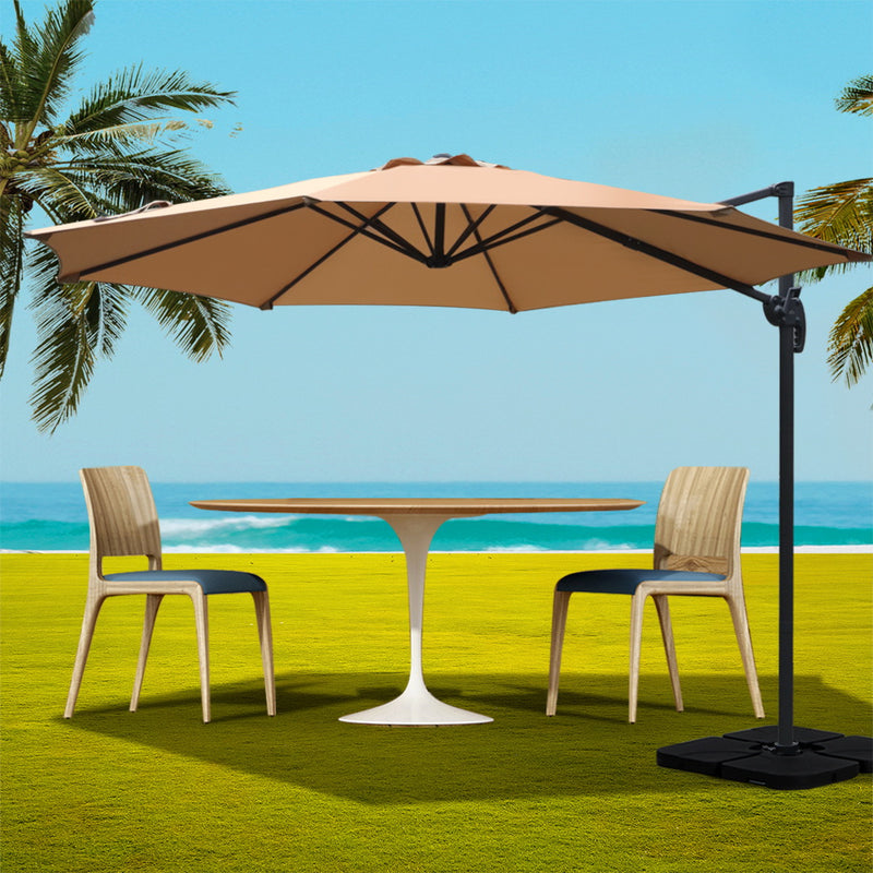 Outdoor Umbrella 3m Base Cantilever Beach Stand Sun Roma Beige 50cm