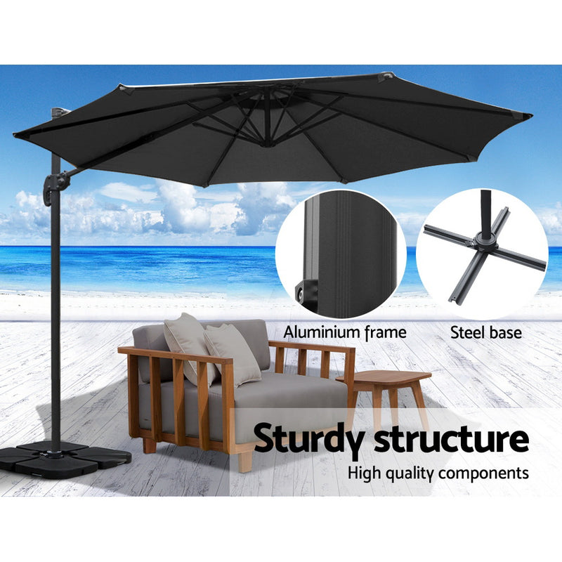 Outdoor Umbrella 3m Base Cantilever Beach Stand Sun Roma Black 50cm
