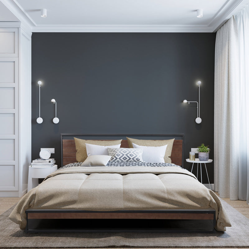 Milano Decor Azure Bed Frame With Headboard Black Wood Steel Platform Bed - Single - Black