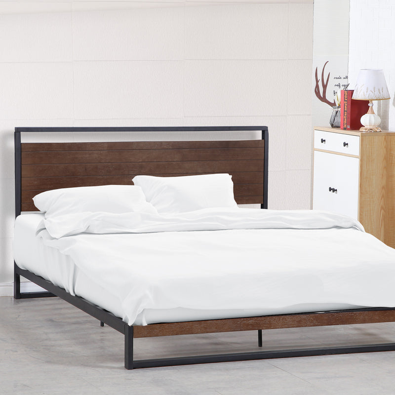 Milano Decor Azure Bed Frame With Headboard Black Wood Steel Platform Bed - Double - Black