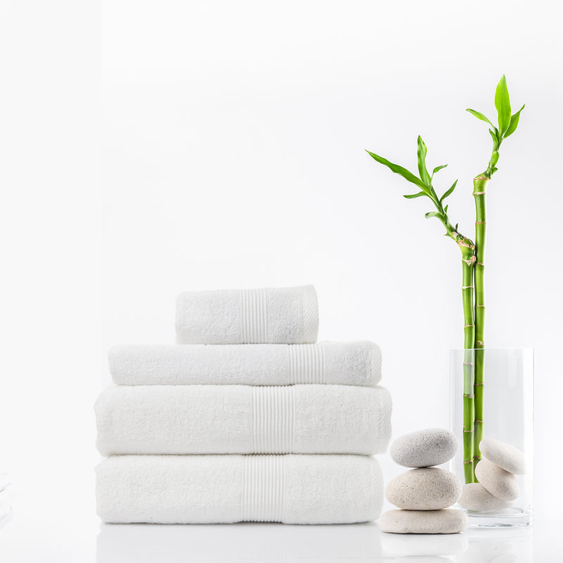 Royal Comfort 4 Piece Cotton Bamboo Towel Set 450GSM Luxurious Absorbent Plush - White