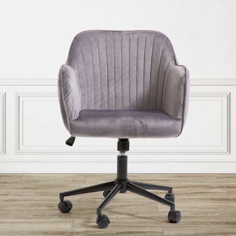 Casa Decor Arles Velvet Office Chair Mid Back Swivel Height Adjustable Grey