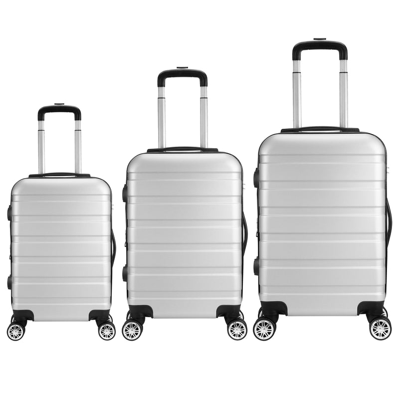 Milano XPander 3pc ABS Luggage Suitcase Luxury Hard Case Shockproof Travel Set - Silver