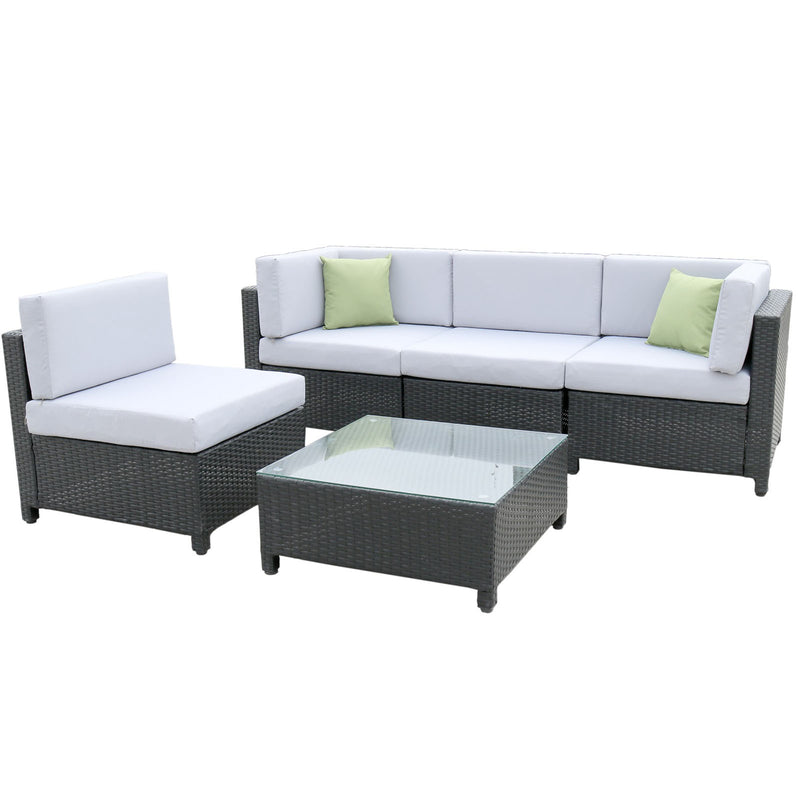 Milano 5 Piece Wicker Rattan Sofa Set Black Grey Outdoor Lounge Patio Furniture