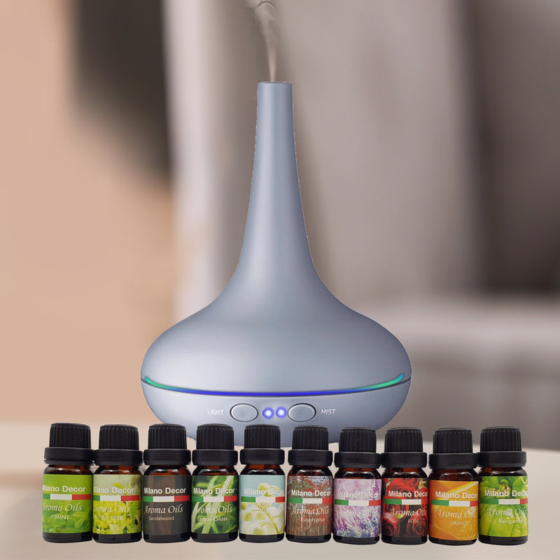 Milano Aroma Diffuser Set With 13 Pack Diffuser Oils Humidifier Aromatherapy - Matt Grey