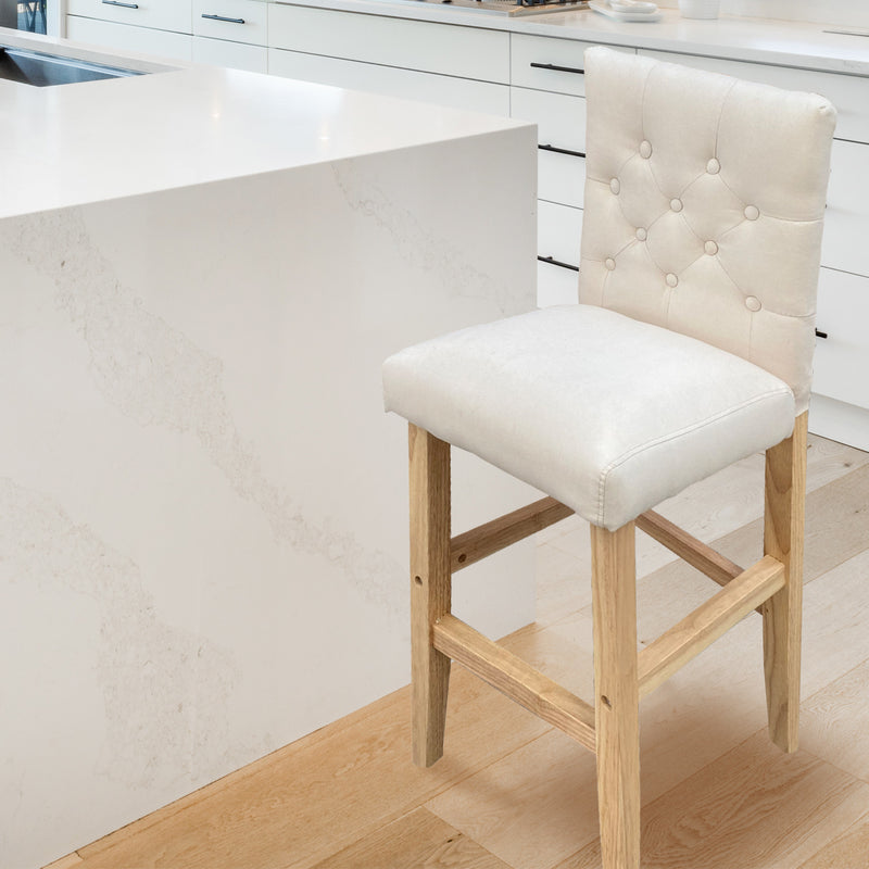 Milano Decor Hamptons Barstool Cream Chairs Kitchen Dining Chair Bar Stool - Four Pack - Cream