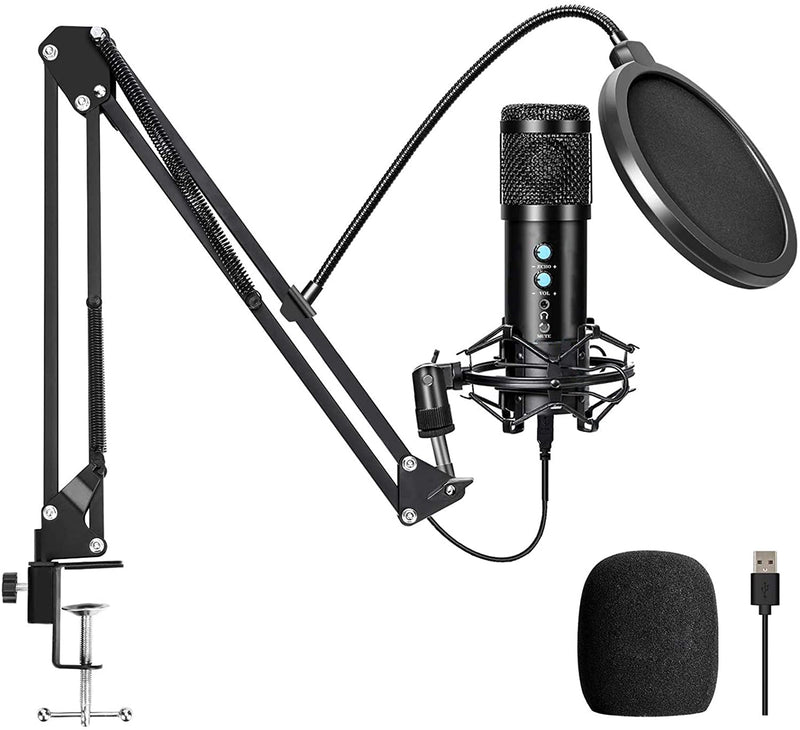 USB Condenser Microphone Kit with Adjustable Scissor Arm Stand Shock Mount for Podcasting, Gaming, Studio and Home Recording