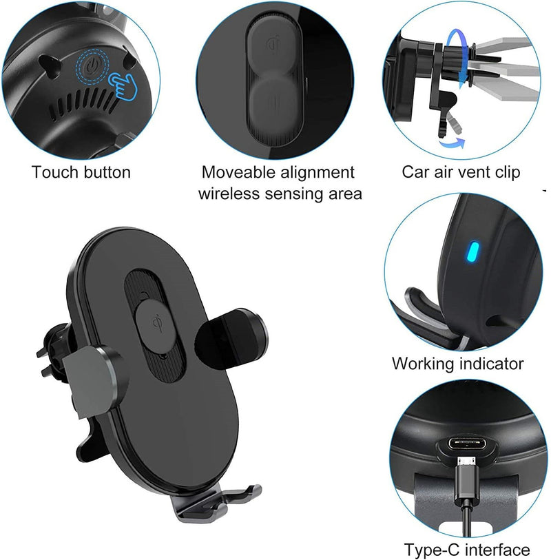 360 Wireless Car Charger Mount with Auto-Clamping (15w Fast Charging)