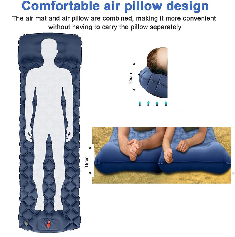 Ultralight Inflatable Camping Sleeping Pad with Pillow - 6cm Thick