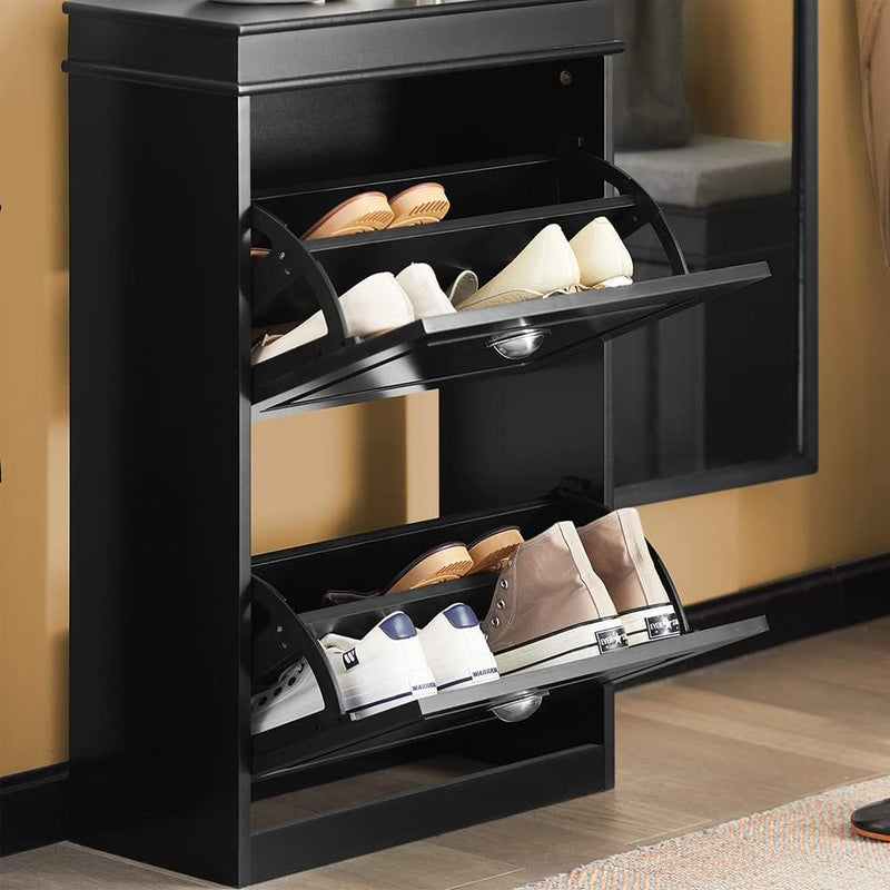 Shoe Cabinet 2 Drawers Storage Cupboard Black