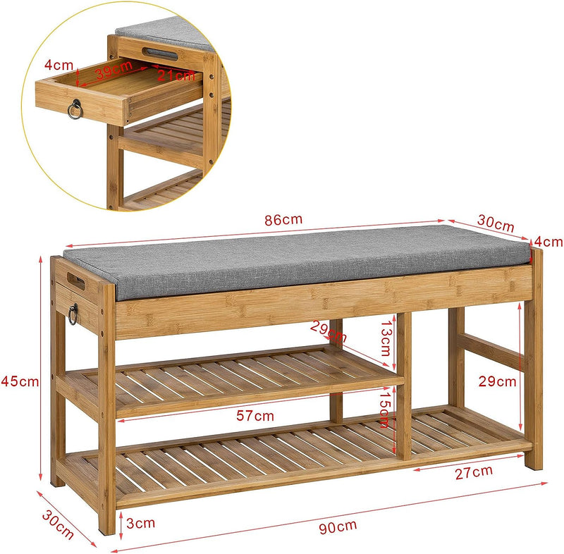 Bamboo Shoe Bench Drawers Lift Top