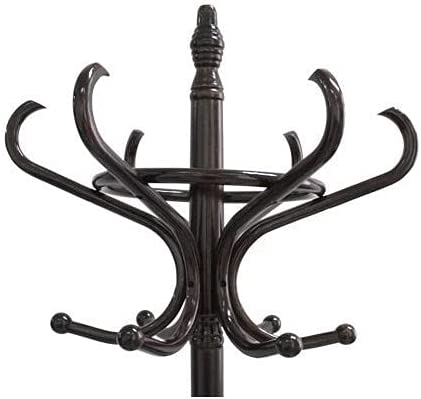 Brown Coat Rack with Stand Wooden Hat and 12 Hooks Hanger Walnut tree