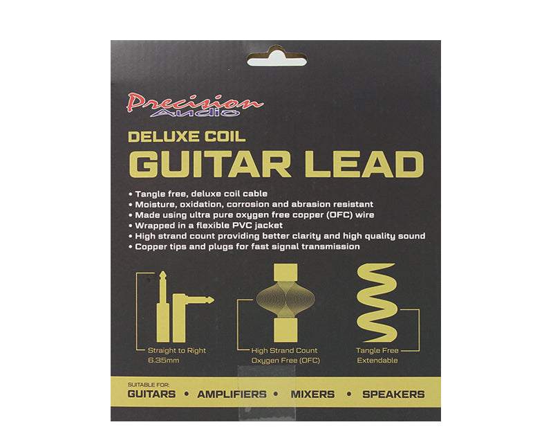 Precision Audio 5 Pack 1/4" To 1/4" 6.35mm Deluxe Coil Studio Guitar Lead Straight to Straight GLEADC3 3m