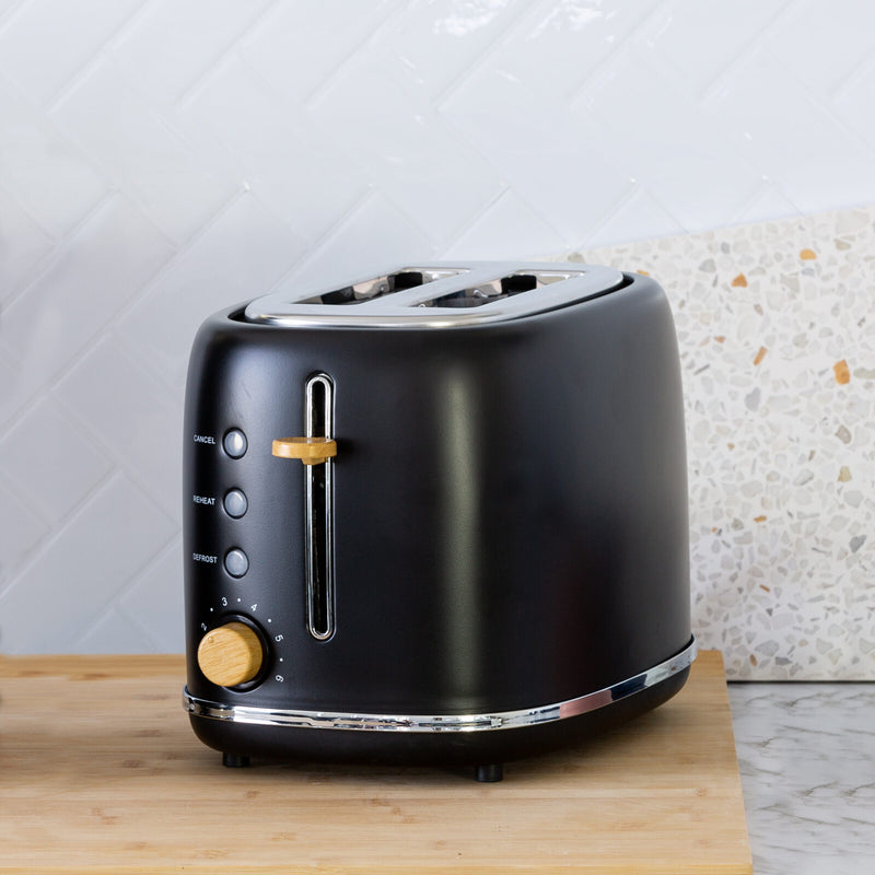 2-Slice Bread Toaster in Black w/ Wood Accents
