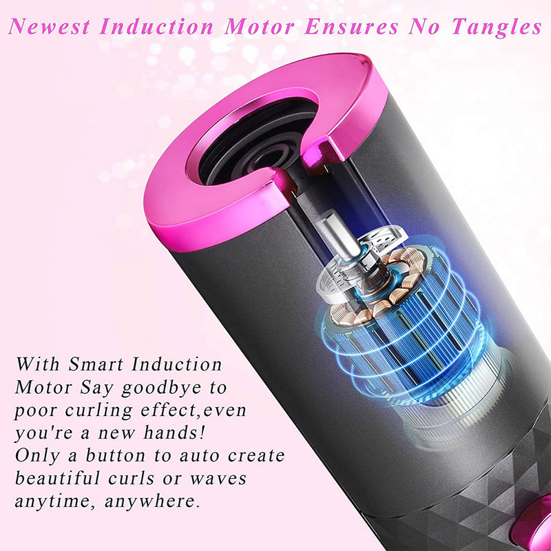 Hair Curler LCD Ceramic Cordless Auto Rotating Wireless Waver Curling Iron Salon