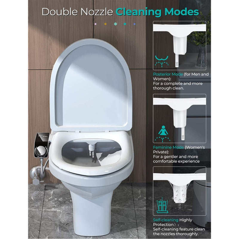 Toilet Bidet Seat Dual Nozzles Bidet Non Electric Toilet Water Sprayer Bathroom