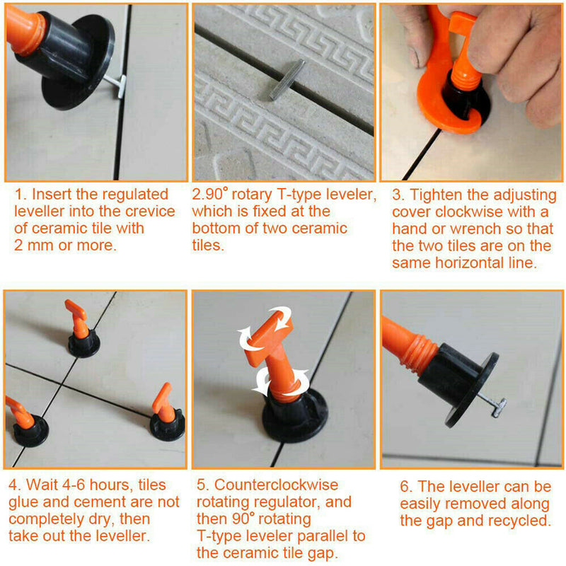 100X Tile Leveling System Clip Levelling Spacer Reusable Tiling Tool Wall Floor