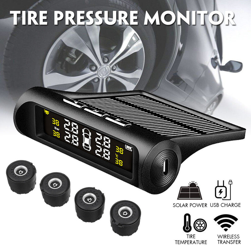 4 Sensor Solar Wireless TPMS Car Tire Tyre Pressure System Monitoring External