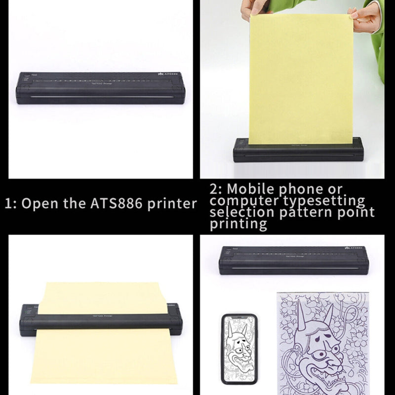 Wireless Tattoo Transfer Printer Portable Machine Clear Transfer Stencil Printer Black