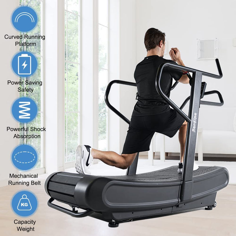 Sardine Sport T63 Manual Curved Treadmill, 2-in-1 Walking & Running Exercise Machine, Max Weight 150kg