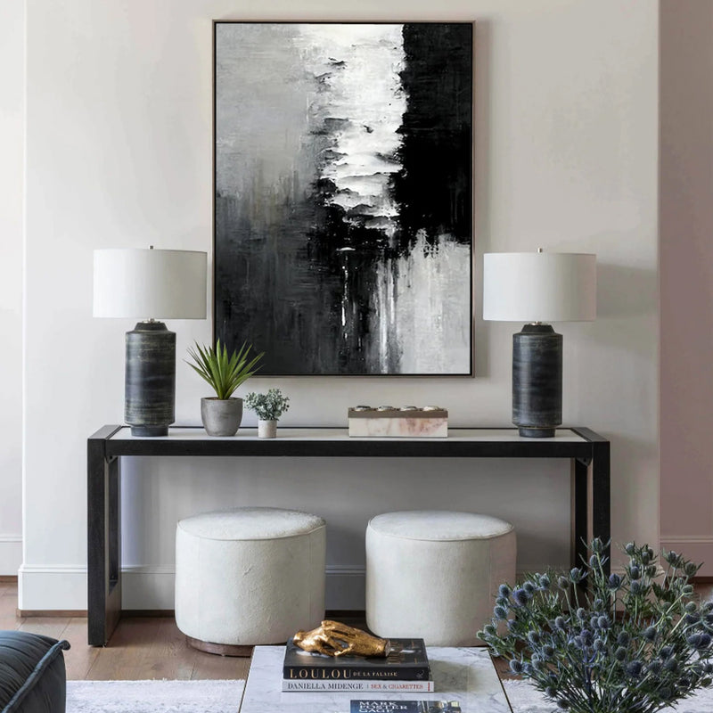 70cmx100cm Abstract Black White Artwork Black Frame Canvas Wall Art