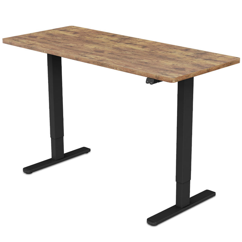 Fortia Sit To Stand Up Standing Desk, 140x60cm, 72-118cm Electric Height Adjustable, 70kg Load, Oak Style/Black Frame