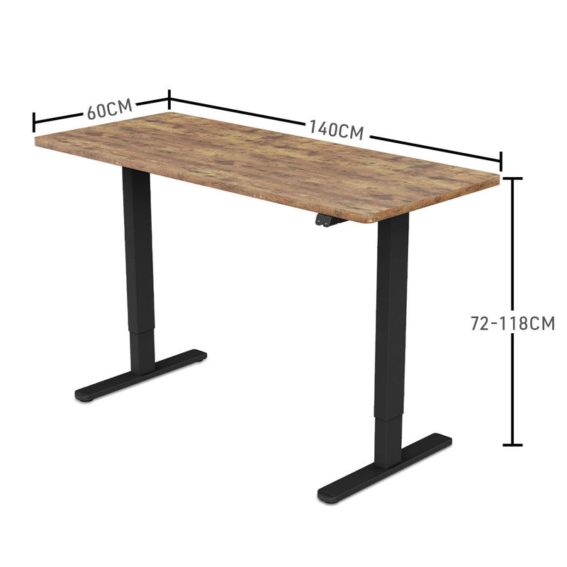 Fortia Sit To Stand Up Standing Desk, 140x60cm, 72-118cm Electric Height Adjustable, 70kg Load, Oak Style/Black Frame
