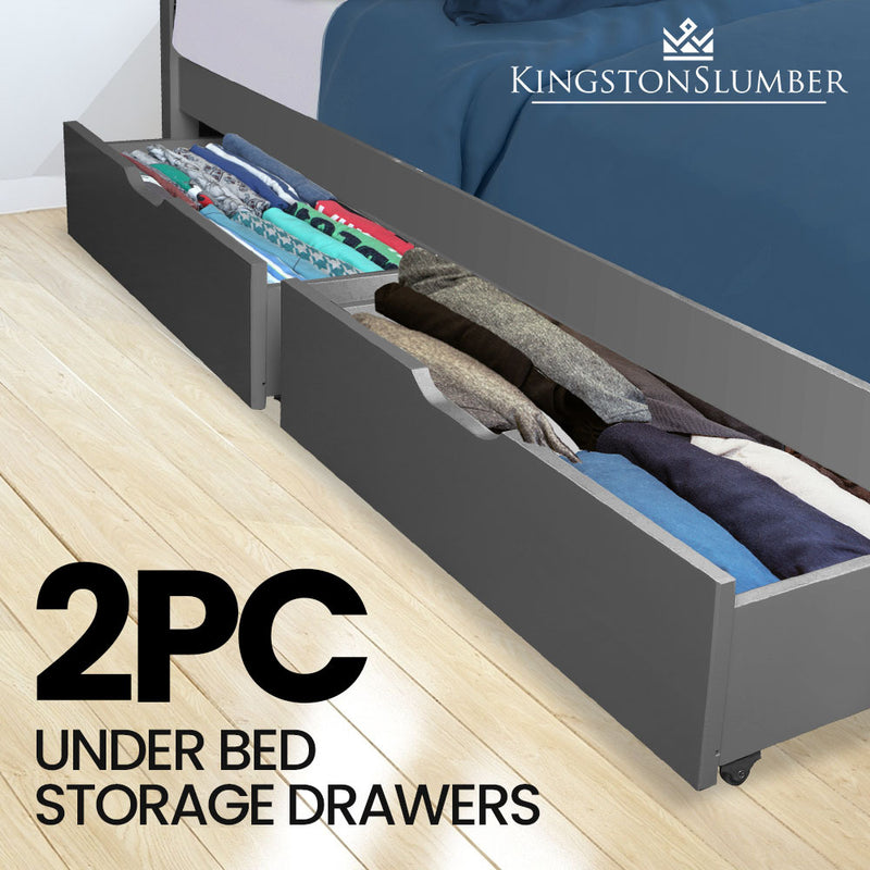KINGSTON SLUMBER Trundle Under Bed Storage Drawers, 2 Pieces, Grey