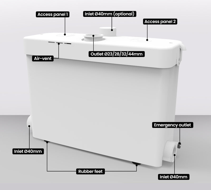 PROTEGE Macerator Pump Slim for Laundry 3 Inlet Basin Shower Washing Machine