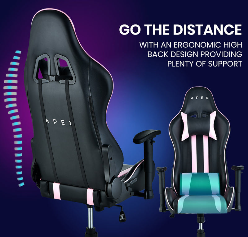 OVERDRIVE Reclining Pink Gaming Chair Office Computer Ergonomic Racing Seat