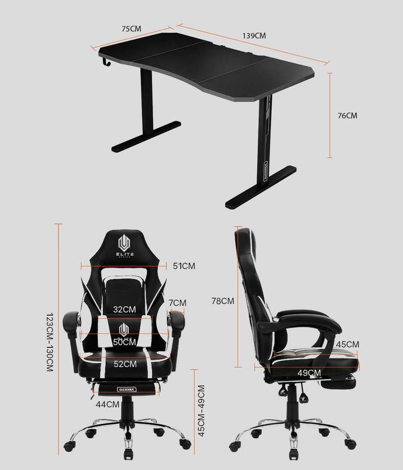 OVERDRIVE Gaming Chair with Footrest and Desk Setup Combo, Black & Grey