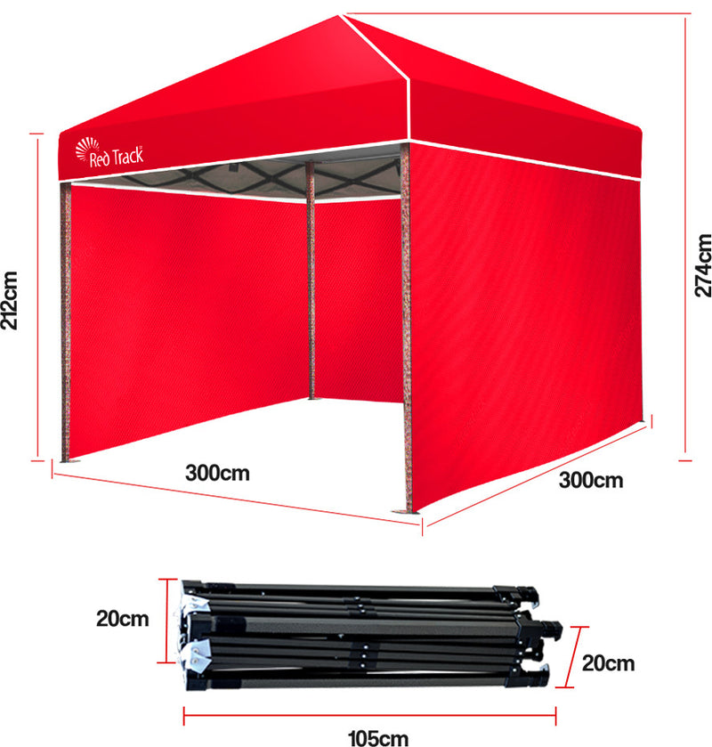 Red Track 3x3m Folding Gazebo Shade Outdoor Pop-Up Red Foldable Marquee