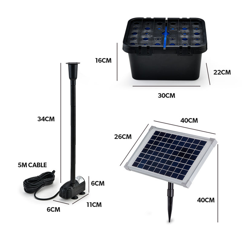 PROTEGE 10W Solar Powered Water Fountain Pump Pond Kit with Eco Filter Box
