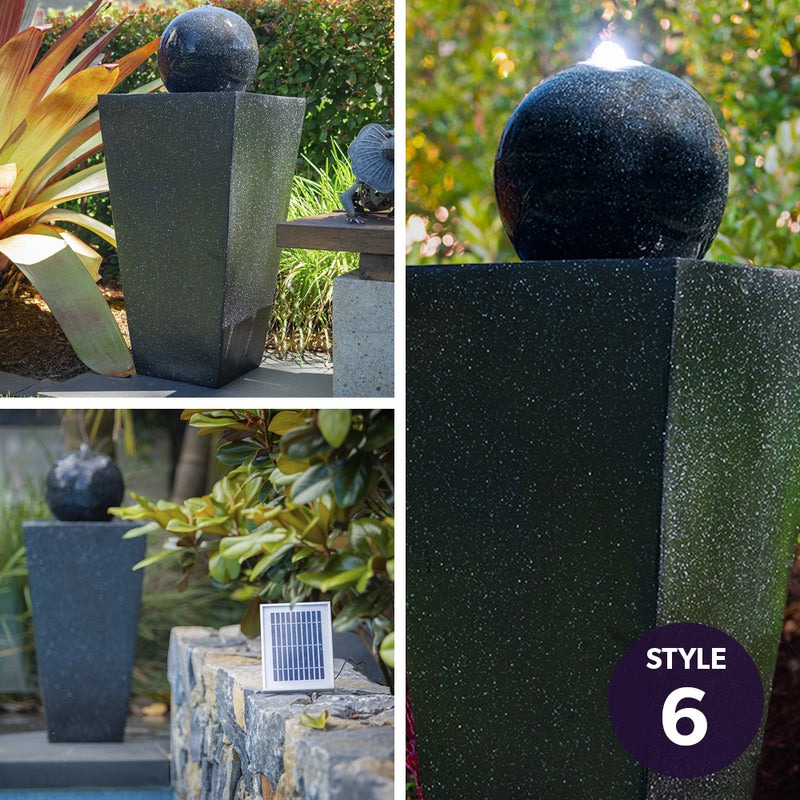 PROTEGE Contemporary Solar Powered Water Feature Fountain with LED Lights - Dark Grey
