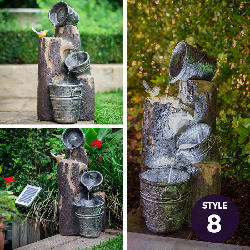 PROTEGE Solar Water Fountain Pump Twisted Design Outdoor with LED Lights - Black