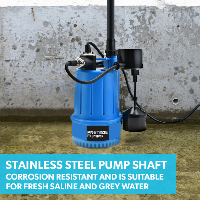 PROTEGE Tight Access Clean/Grey Water Submersible Sump Pump, Vertical Float Switch