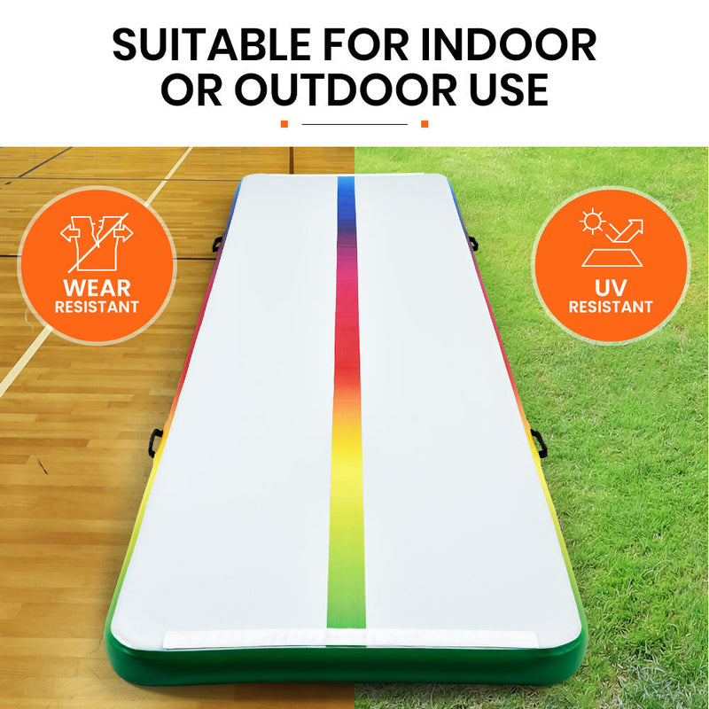 PROFLEX  400x100x10cm Inflatable Air Track Mat Tumbling Gymnastics, Multi-Coloured, with Electric Pump