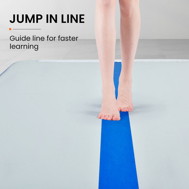 PROFLEX 600x200x20cm Inflatable Air Track Mat Tumbling Gymnastics, Blue & White, with Electric Pump