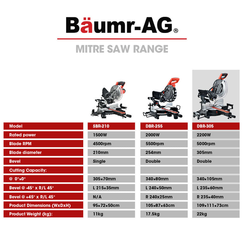 BAUMR-AG 305mm Compound Mitre Saw Dual Bevel Sliding Drop Saws 2200W