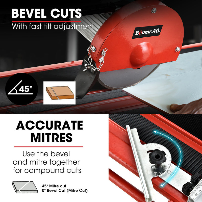 BAUMR-AG 800W Electric Tile Saw Cutter with 200mm (8") Blade, 720mm Cutting Length, Side Extension Table