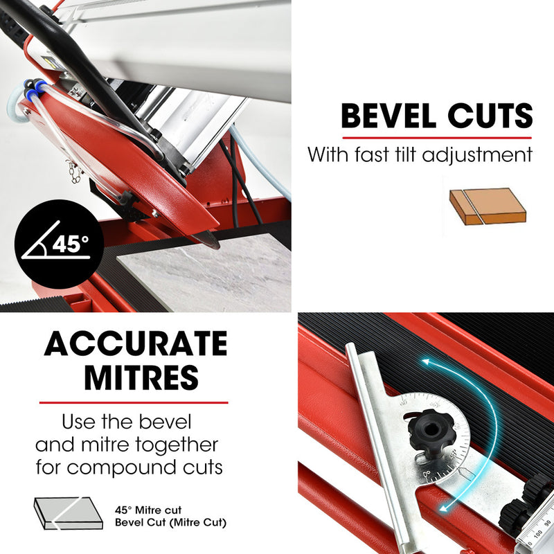 BAUMR-AG 1500W Electric Tile Saw Cutter with 300mm (12") Blade, 920mm Cutting Length, Side Extension Table