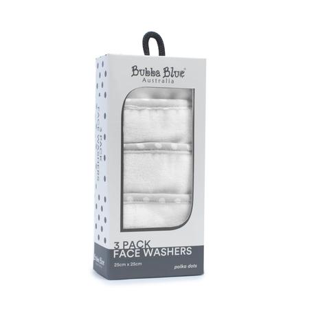 Bubba Blue Grey Polka Dots 3pk Face Washers 96459