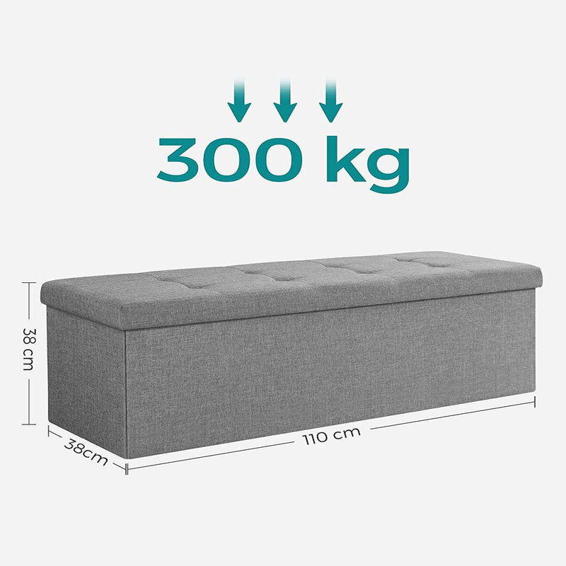 SONGMICS 110cm Storage Ottoman Bench Light Grey