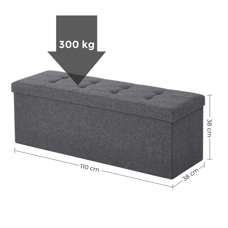 SONGMICS 110cm Folding Storage Ottoman Bench Foot Rest Stool Dark Gray