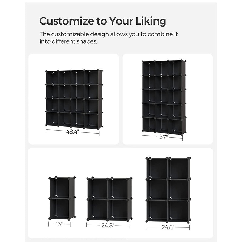 SONGMICS 16 Cube Storage Organizer Storage with Rubber Mallet Black