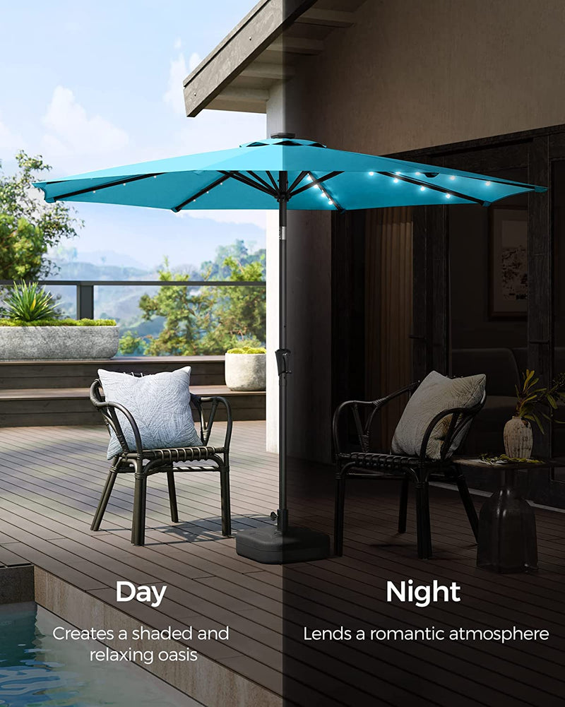 SONGMICS 2.7m Solar Lighted Outdoor Patio Umbrella Lake Blue