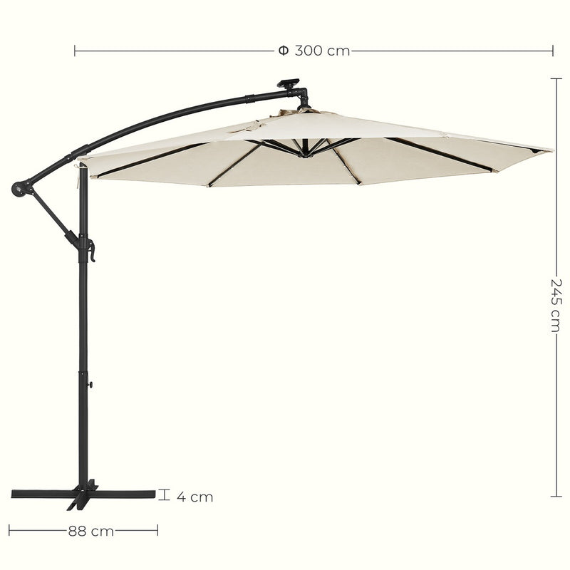 SONGMICS 3m Patio Umbrella with Solar-Powered LED Lights Beige